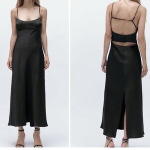Zara Black Satin spaghetti strap with cutout back